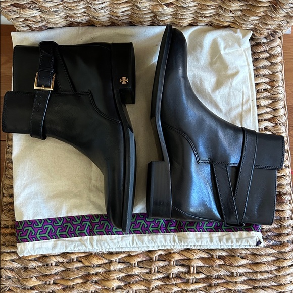 NWT- Tory Burch Black “Brooke” Ankle Booties with Gold Buckle - Picture 8 of 8